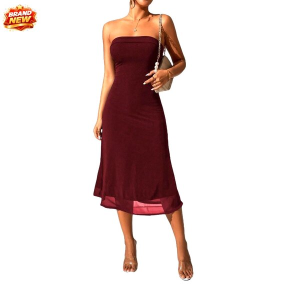 Strapless Midi Cocktail Dress Off Shoulder Formal Party Long
